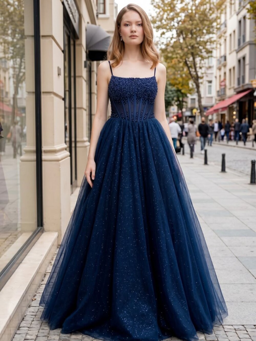 NEW NAVY Tulle & Lace Prom Gown Floor Length Embellished 8459J